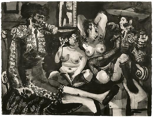 Pablo Picasso, "Courtisanes et Toreros," August 16-17, 1959
Pen, brush and India ink on paper, 19 3/4 x 25 5/8 inches Image