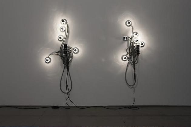 He or She and She or He
2009
Flexible electrical conduit, porcelain light sockets, 
mirrored light bulbs, electrical hardware
74 x 34 x 11 in; 66 x 24 x 13 in
Unique