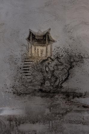 Eight Views of Paradise Interrupted (detail), 2017 
Chinese ink and paint on acrylic glass