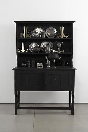 The Dresser
2008
19th Century oak Welsh dresser, blackboard paint, Samovar, ceramic, flocking, brass, pewter, magnets, iron filings
71 1/4 x 48 x 19 1/2 in
