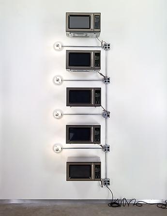 Location, Location, Location
2001
Microwave ovens, porcelain light fixtures, mirrored light bulbs, electrical hardware
112 x 36 x 17 inches