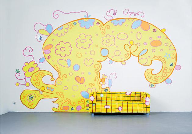 Easy Fun, 2003
Acrylic on wall and couch
Dimensions variable