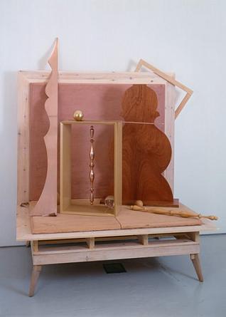 Still Life - Copper Warrior in Velvety Surround, 2005
Wood, glass, crystal, sand, copper, brass, cement fondue, polyester lacquer, nylon
86 1/2 x 68 1/2 x 49 1/2 inches