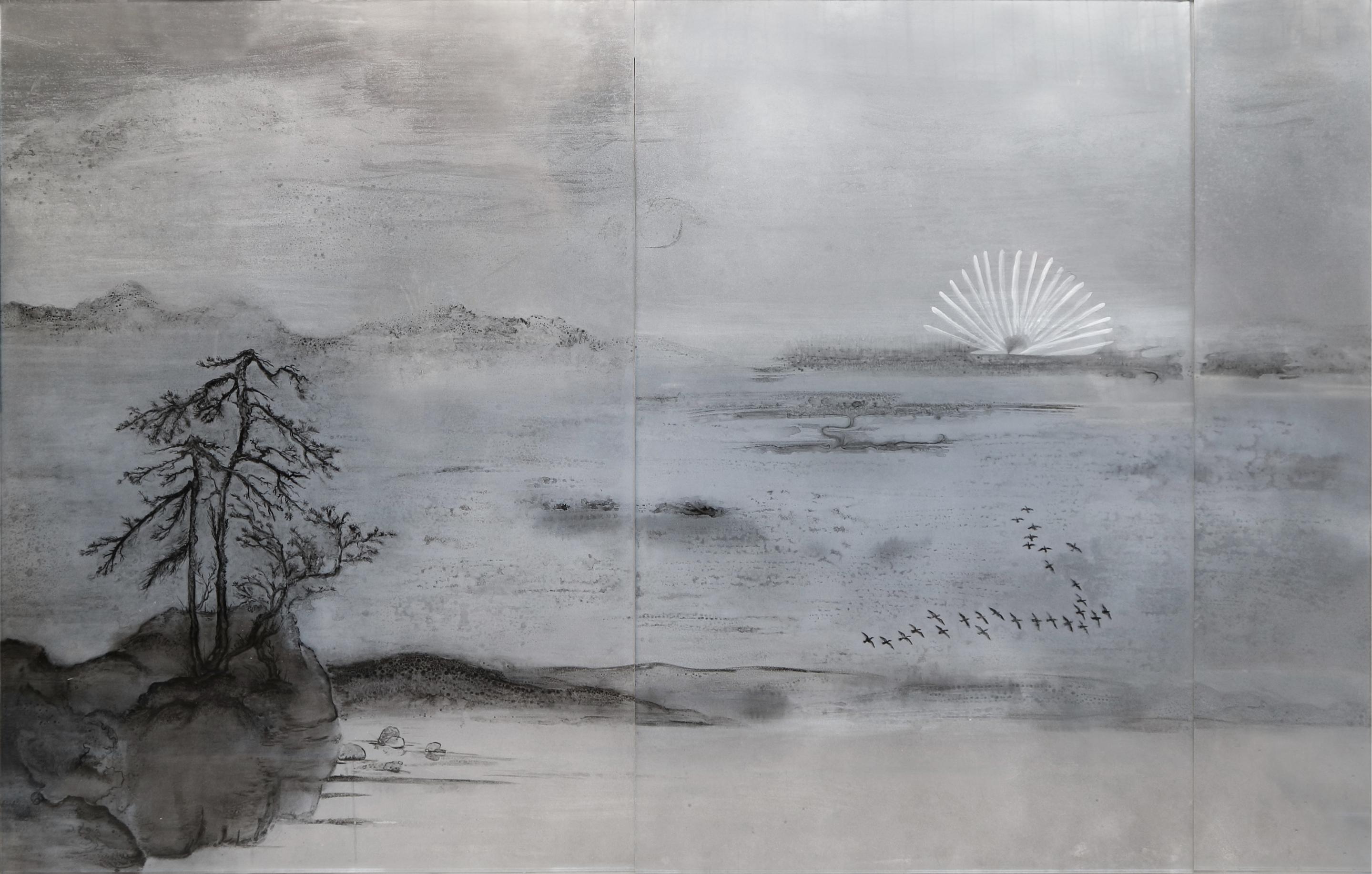 Blooming Flower, Descending Geese, 2017
Chinese ink and paint on acrylic glass
48 x 76 inches
SGI3379
