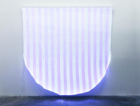 DANIEL BUREN
Optical Fiber, White and Blue Half Circle, Situated Work, 2012 
Fiberoptic fabric, electrical hardware
99 1/3 x 99 1/3 x 6 inches