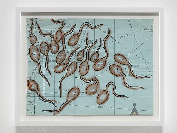 radio amnesia pt 2: a survey of works on paper 1997-2013
David Wojnarowicz
Untitled (Sperm Map II), n.d.
Ink on map
9 1/2 x 12 inches
GLG2449