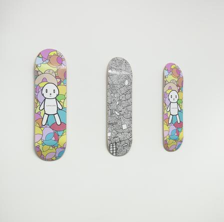 Skateboards, 2016
Vinyl transfer on wood skateboard decks
31 1/2 x 8 1/2 inches each