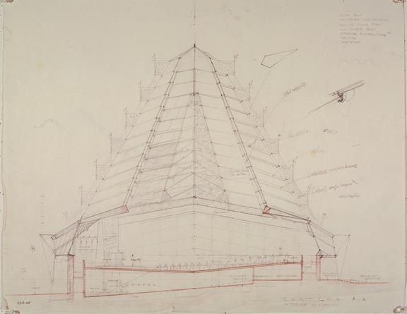 FRANK LLOYD WRIGHT
Plan for the Beth Shalom synagogue,  1954
Reproduction