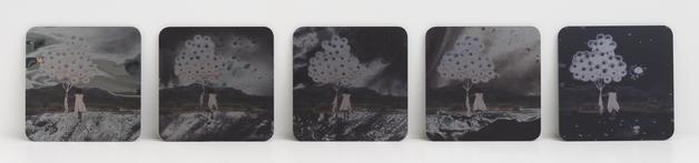 Dodo With 100 Meeps Walking in the Desert in Five Movements, 2011
UV ink print on aluminum mounted on acrylic, in wood box
9 x 9 inches each panel
Edition of 10
SGI3365