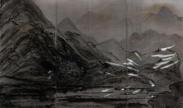 Birth of the Fireflies, 2017
Chinese ink and paint on acrylic glass
48 x 78 inches
SGI3378