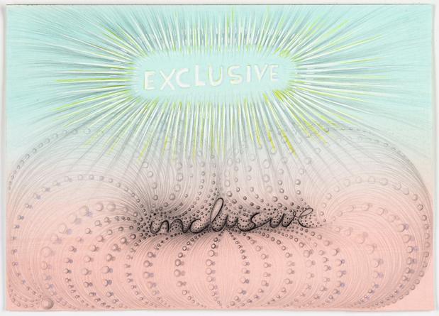 Inclusive, Exclusive, 2015
Acrylic, colored pencil, ink & gouache on paper
8 1/4 x 11 1/2 inches
SGI3145
