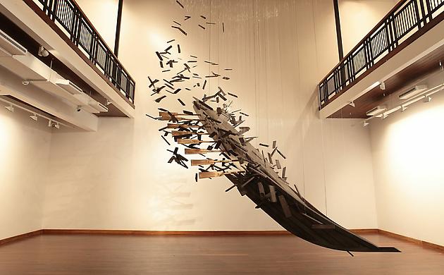 Metamorphosis, 2006
Stainless steel, iron, wood, monofilament
15 x 11 1/2 feet, height variable
SGI2762