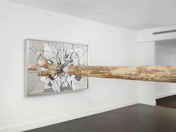 Ksana, 2015
Mirror finished stainless steel, steel, wood
Steel: 49 x 73 x 6 inches; wood: 14 1/2 feet long
SGI2854