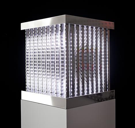 Cube, 2011
White LEDs, mirror finished stainless steel, custom software, electrical hardware
24 x 20 1/2 x 21 1/4 inches
Edition of 3