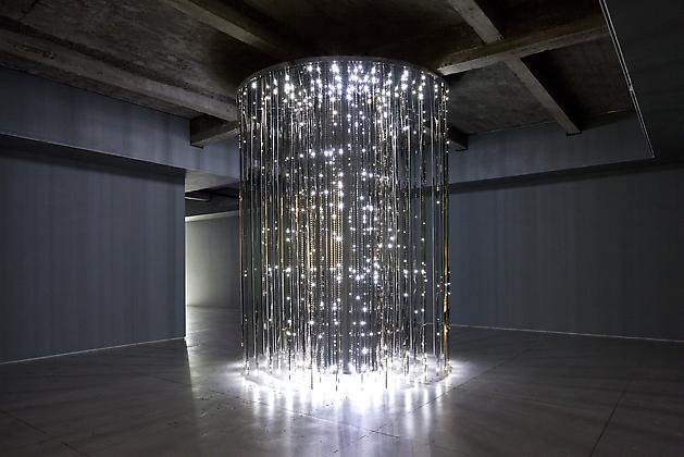 Cylinder, 2011
White LEDs, mirror finished stainless steel, custom software, electrical hardware
12 x 9 x 9 feet
Unique, site specific