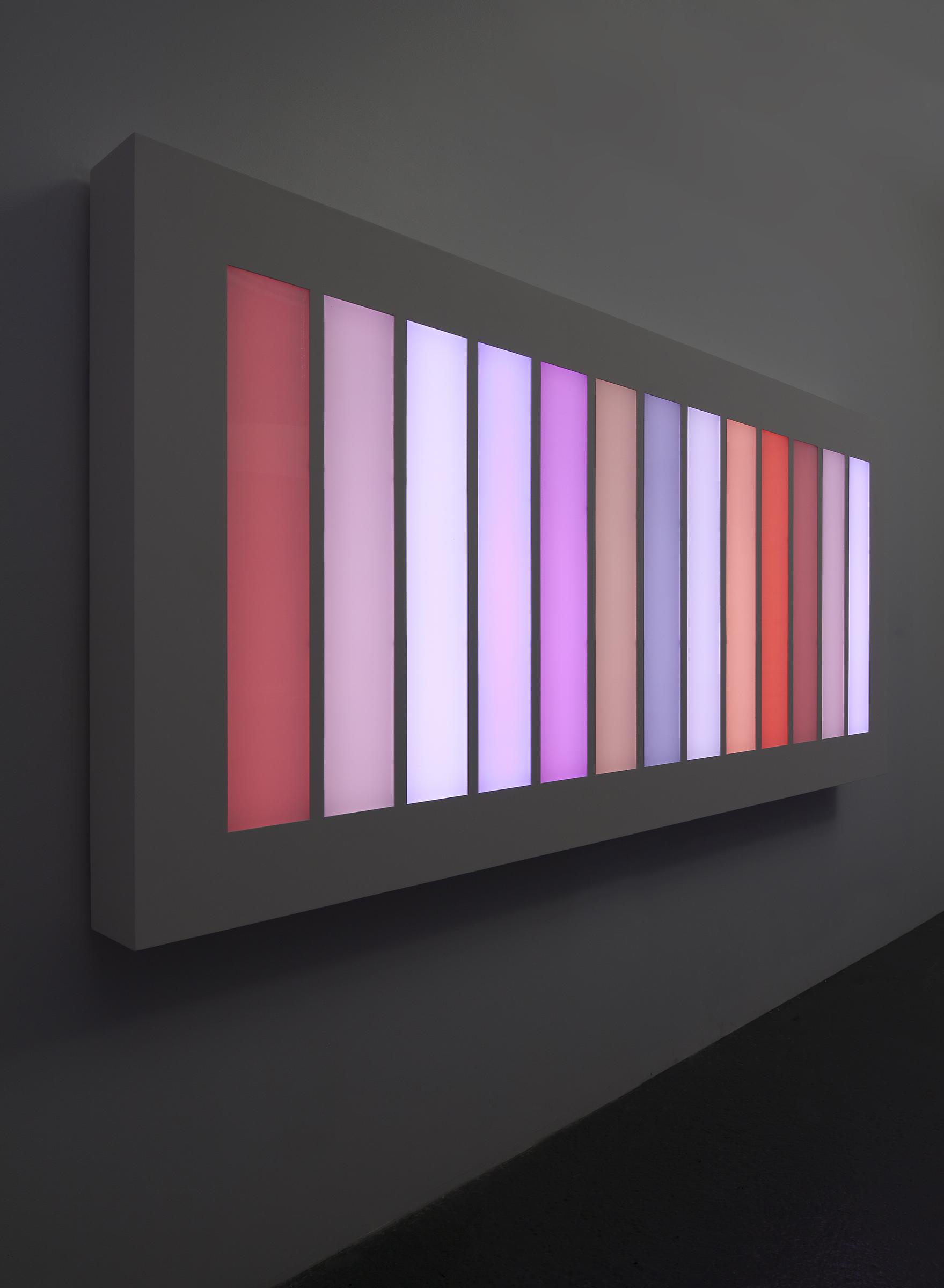 Coded Spectrum, 2011
LEDs, aluminum, Plexiglas, custom software, electrical hardware
103 1/4 x 46 x 6 inches