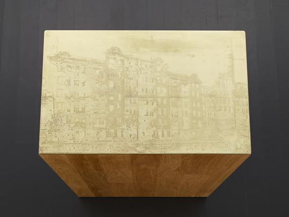 Building #3, 2014
Etched brass, oak plinth
32 x 13 1/2 x 21 1/2 inches
SGI2801