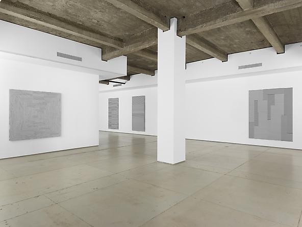 Installation view: Michael Scott, Black and White Line Paintings 1989-2011