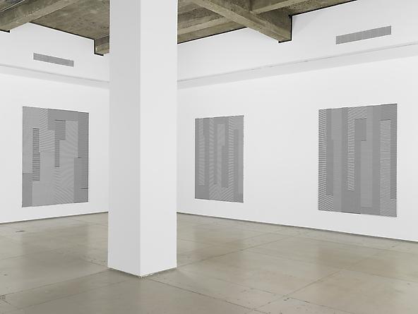 Installation view: Michael Scott, Black and White Line Paintings 1989-2011