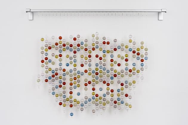 Selfish Idiot, 2014
Blown glass, beads, monofilament, metal rod
36 x 45 x 1 1/2 inches
SGI2862