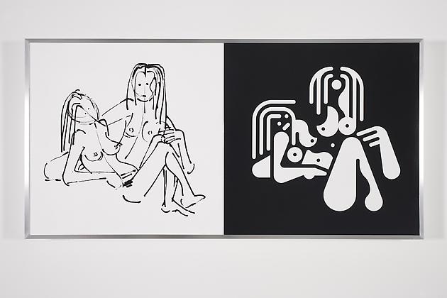 Women Sketch & Solution (Anna Sweet + Roma 2, Horizontal), 2012
Acrylic on wood in artist's frame
24 x 48 inches
GLG2143