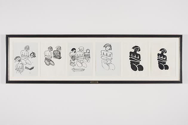 Women Sketch Process Drawings (Buffie 1), 2012
Ink & acrylic on various papers in artist's frame
24 3/4 x 88 3/4 inches
GLG2151