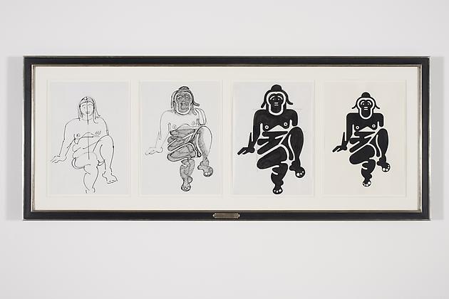 Women Sketch Process Drawings (Alex 1), 2012
Ink & acrylic on various papers in artist's frame
24 3/4 x 61 1/4 inches
GLG2154
