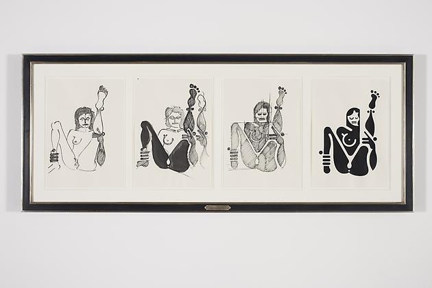 Women Sketch Process Drawings (Joanna 4), 2012
Ink & acrylic on various papers in artist's frame
24 3/4 x 61 1/4 inches
GLG2156