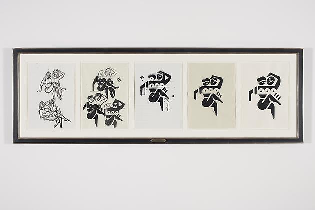 Women Sketch Process Drawings (Katlyn & Claire 1), 2012
Ink & acrylic on various papers in artist's frame
24 3/4 x 75 inches
GLG2157