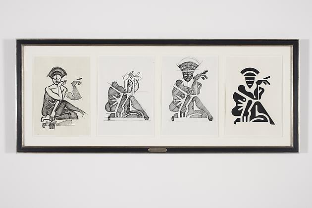 Women Sketch Process Drawings (Moon 2), 2012
Ink & acrylic on various papers in artist's frame
24 3/4 x 61 1/4 inches
GLG2159