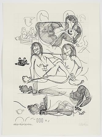 Women Sketch Process (Krista & Zoe NYC Studio April 15th 2012), 2012
Ink on custom graph paper
30 x 22 inches
GLG2163