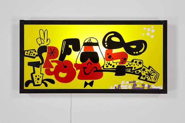 Reas (Red, Black & Yellow), 2011
Vinyl, Plexiglas, wood, metal, light fixtures
25 x 49 1/2 x 5 1/2 inches
SGI2113