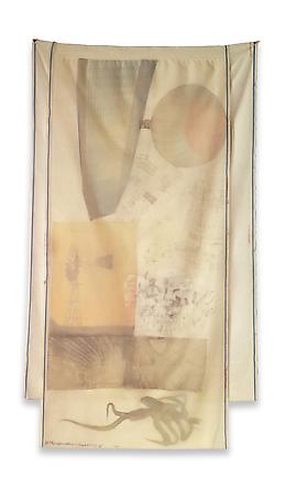 ROBERT RAUSCHENBERG
Scent, 1974
Transfer/collage on fabric
86 x 50 inches